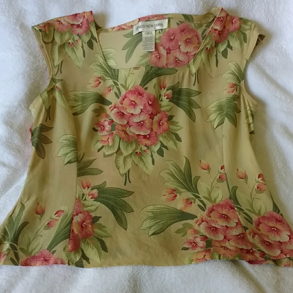 Floral silk sleeveless top, sz 4